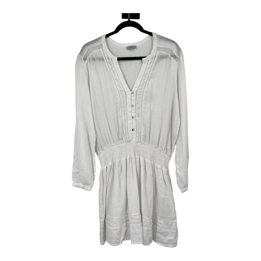 Rails Dress Jasmine smocked waist long sleeve linen mix white size X-Large XL - Picture 2 of 9